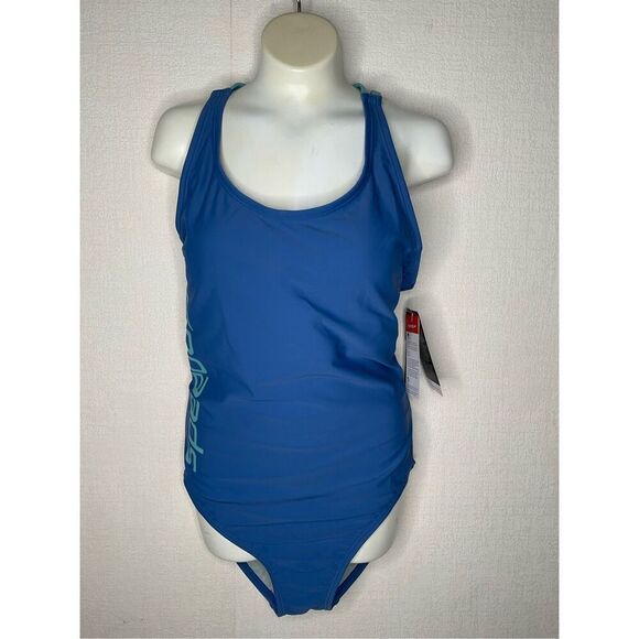 Speedo Women's size 10 Swimsuit One Piece Thin Strap High Cut Bright Blue Cobalt - Picture 2 of 13